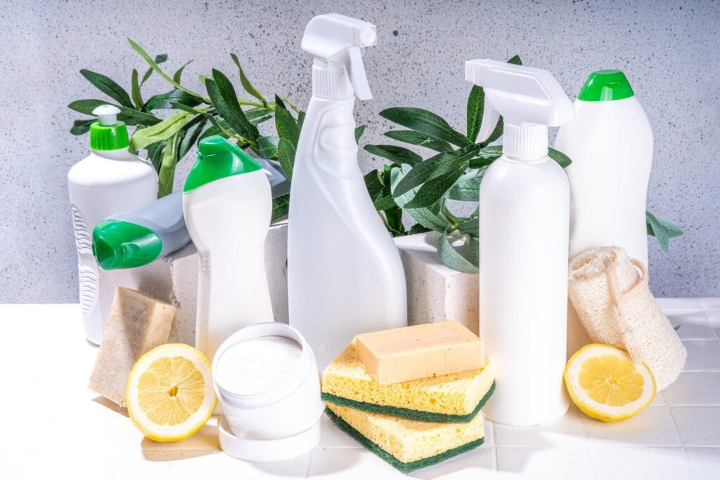 Senior-friendly cleaning products used by caregivers, featuring safe non-toxic cleaning supplies ideal for seniors at home.