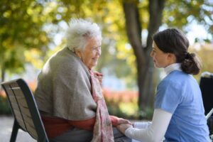Ace Home Care caregiver providing emotional support to a senior, showing how anxiety manifests in older adults through compassionate, one-on-one home care support.