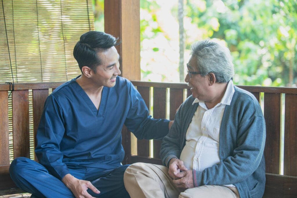 Caregiver offering compassionate support to a senior struggling with embarrassment about asking for help at Ace Home Care