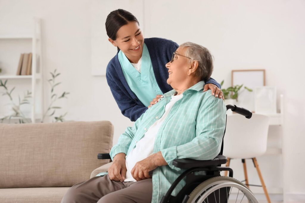 Caregiver and senior sharing a good moment at home with compassionate support from Ace Home Care